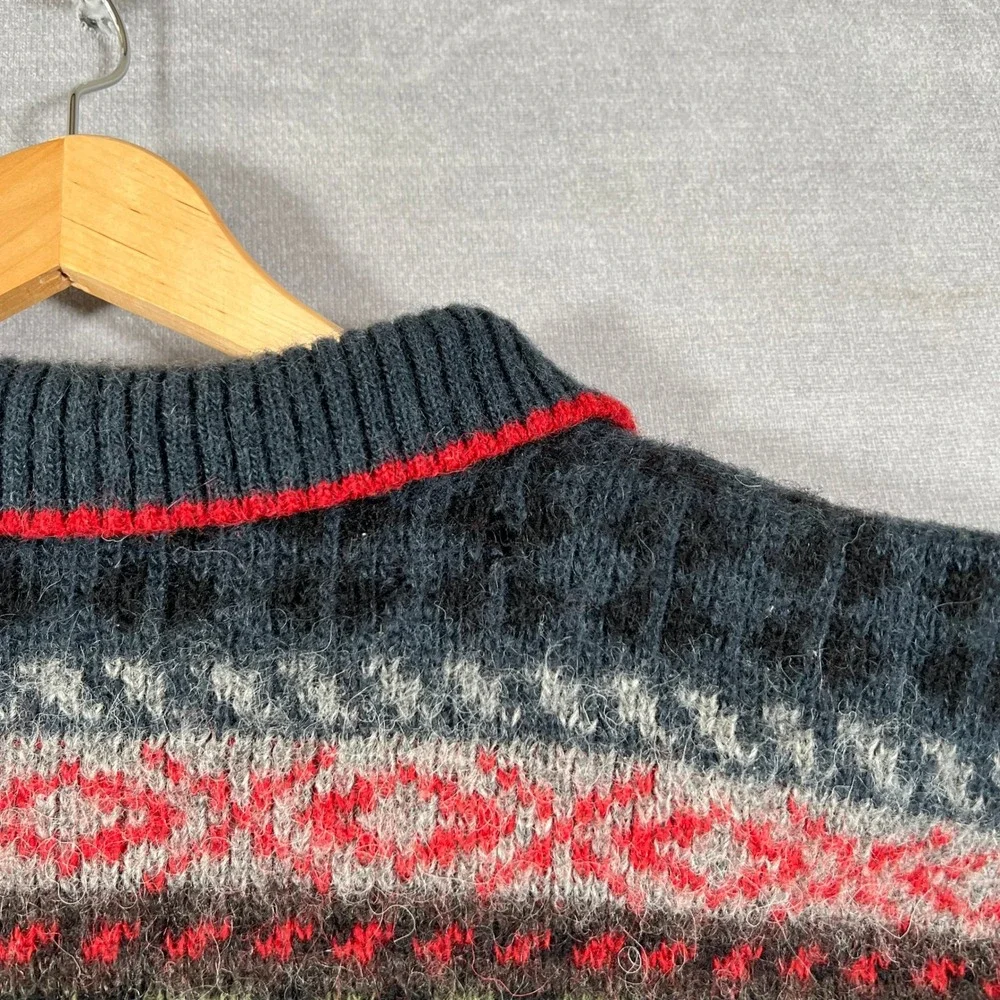 Icewear Nordic Fair Isle Quarter Zip Wool Sweater Mens Large Blue Gray Red